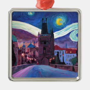 Sternenklare Nacht in Prag mit Carlsbridge Ornament Aus Metall
