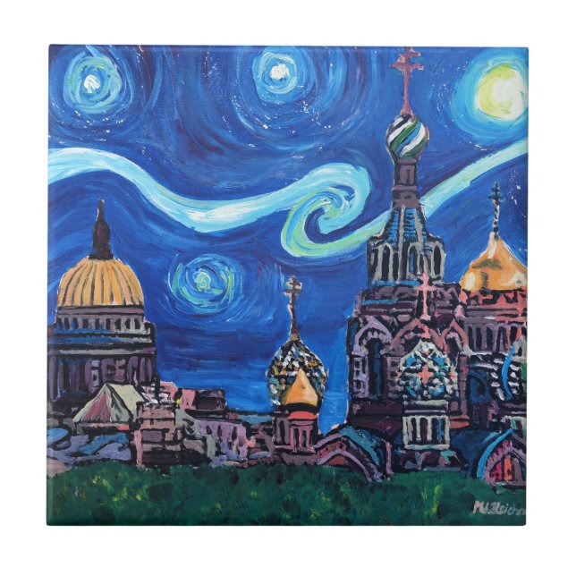 Sternenklare Nacht in St Petersburg Russland Fliese (Vorderseite)