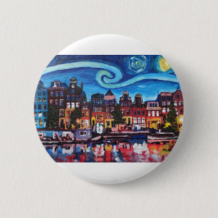 Sternenklare Nacht über Amsterdam-Kanal Button