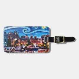 Sternenklare Nacht über Amsterdam-Kanal Gepäckanhänger