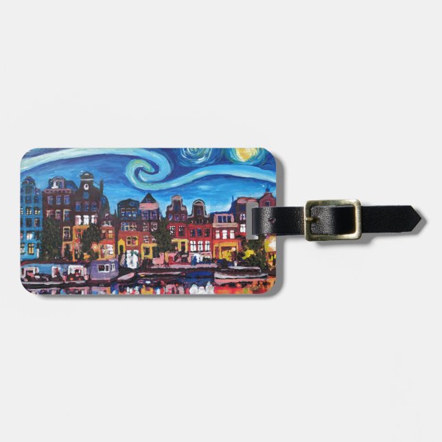Sternenklare Nacht über Amsterdam-Kanal Gepäckanhänger (Vorderseite horizontal)