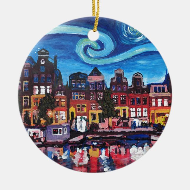 Sternenklare Nacht über Amsterdam-Kanal Keramik Ornament (Vorne)