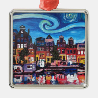 Sternenklare Nacht über Amsterdam-Kanal Silbernes Ornament