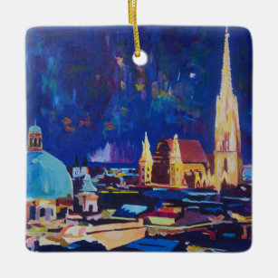Sternenklare Nacht Wien nachts mit St. Stephan Keramikornament