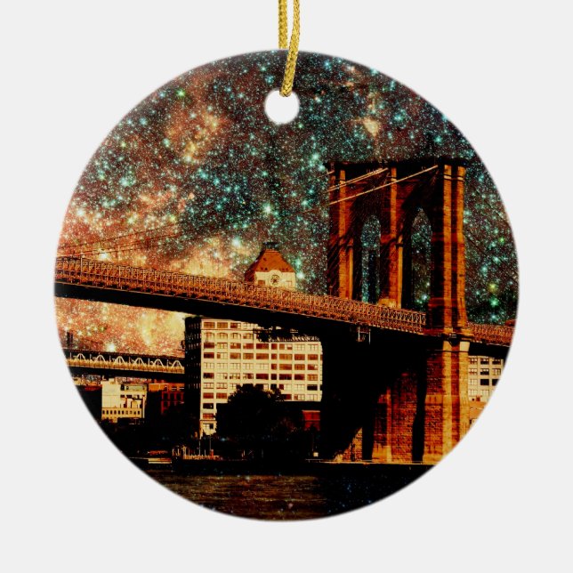 Sternenklare NachtBrooklyn-Brücke Keramikornament (Vorne)
