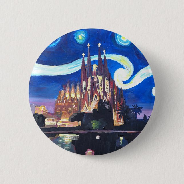 Sternenklare Nächte in Sagrada Familia in Button (Vorderseite)