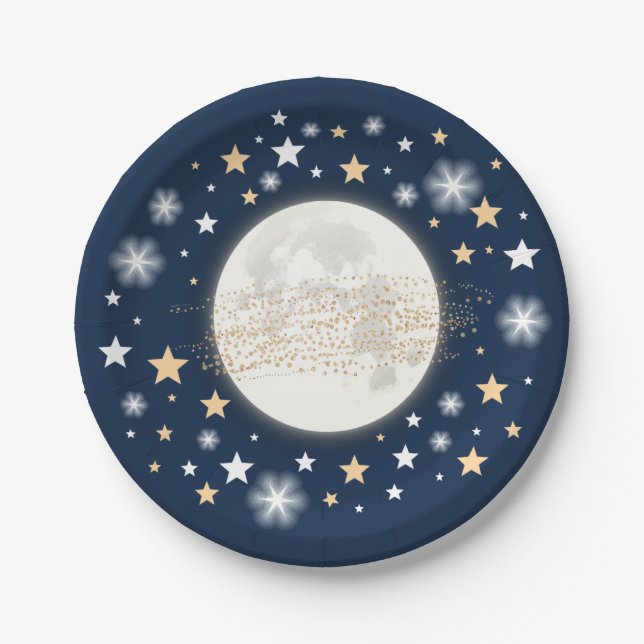 Sternenklare Nachthimmel-Mond-u. Pappteller (Vorderseite)