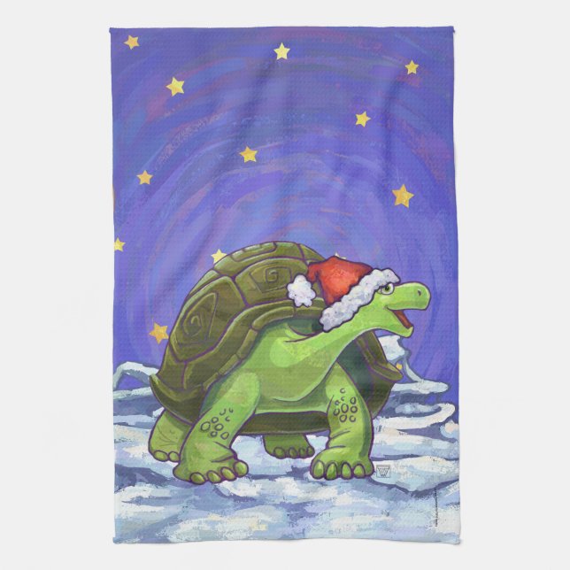 Sternenklare Nachtschildkröten-Weihnachten Geschirrtuch (Vertikal)