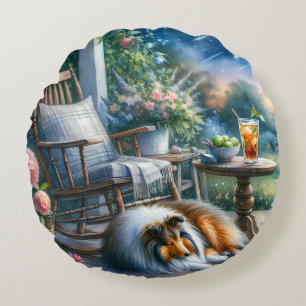 Sternenklarer Gartenveranda Sheltie Traum Rundes Kissen