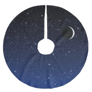 Sternenklarer Himmel und Halbmond-Mond, Polyester Weihnachtsbaumdecke