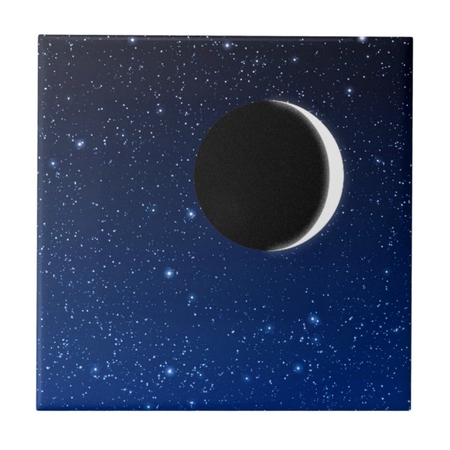 Sternenklarer Himmel und Halbmond-Mond, tiefes Fliese (Vorderseite)
