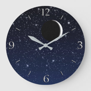 Sternenklarer Himmel und Halbmond-Mond, tiefes Große Wanduhr