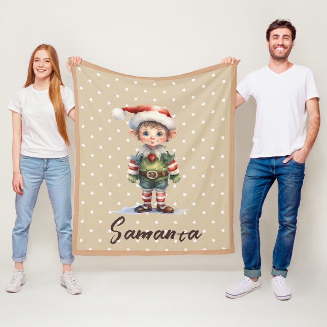 Sternenmuster-Gnom blau beige Name Fleecedecke (Beispiel)