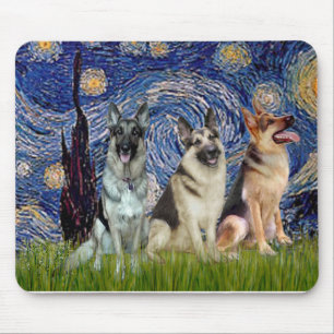 Sternennacht - 3 Deutsche Schäferhunde Mousepad