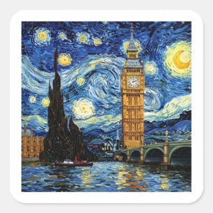 Sternennacht Big Ben London England Quadratischer Aufkleber