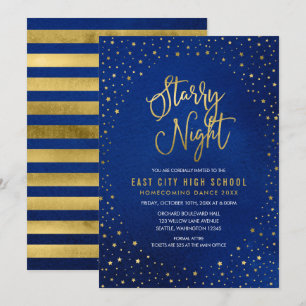 Sternennacht Blau Aquarell Faux Gold Schulball Tan Einladung