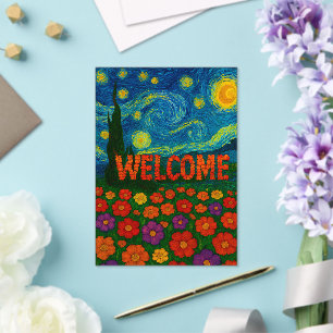 Sternennacht Blumen Willkommen Künstlerisches Desi Acryleinladungen