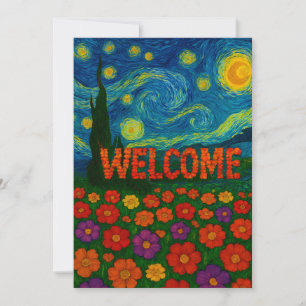 Sternennacht Blumen Willkommen Künstlerisches Desi Dankeskarte