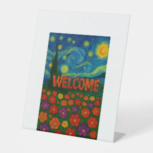 Sternennacht-Blumen-Willkommensdesign Sockelschild