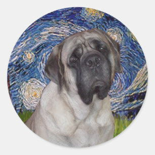Sternennacht - Bull Mastiff-Porträt Runder Aufkleber