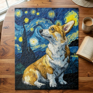Sternennacht Corgi Hund Impressionistische Kunst