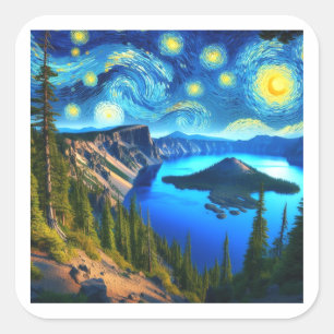 Sternennacht Crater Lake National Park Quadratischer Aufkleber