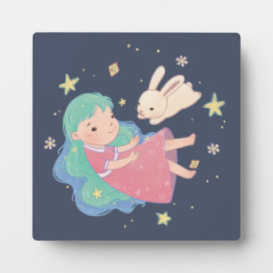 Sternennacht-Häschen- und Mädchen-Illustration Fotoplatte