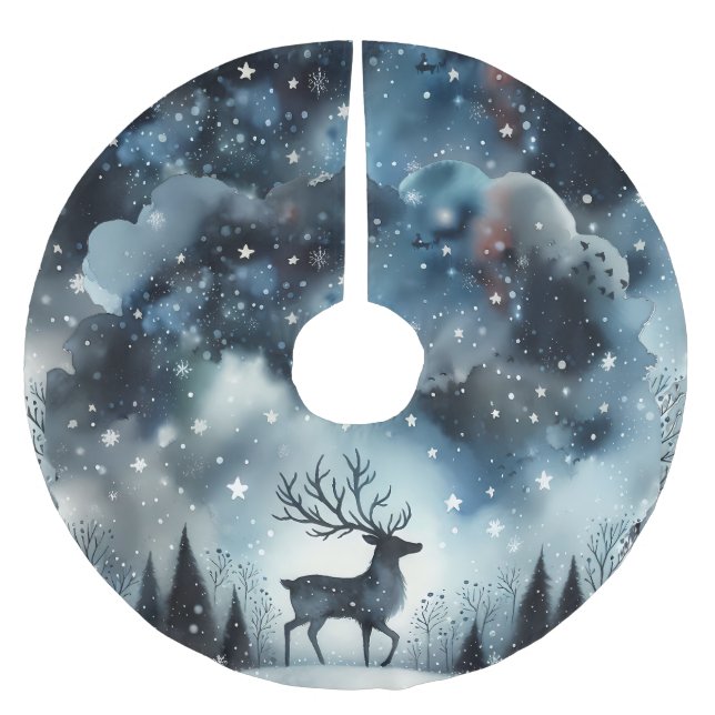 Sternennacht Hirsch Polyester Weihnachtsbaumdecke (Vorderseite)