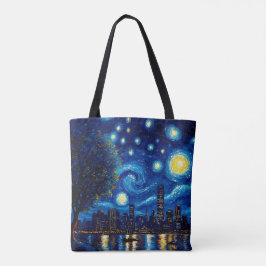 Sternennacht-inspirierte Stadtlandschaft-Tasche Tasche