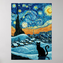 Sternennacht-Katze, inspiriert von Van Gogh Sterne