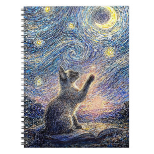 Sternennacht-Katze – Kunst im Stil von Van Gogh  Notizblock