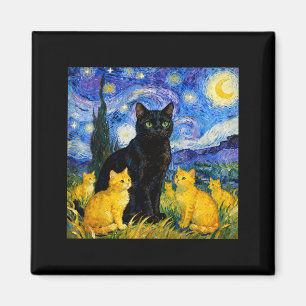 Sternennacht Katze Künstlerische schwarze Katze & Magnet