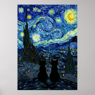Sternennacht Katze Van Gogh inspiriert Sternenhimm Poster