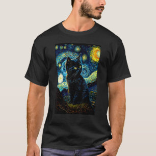 Sternennacht Katze Van Gogh Katze Katzenliebhaber  T-Shirt
