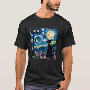 Sternennacht Katzenliebhaber künstlerische Ästheti T-Shirt