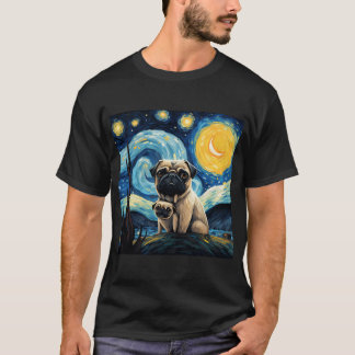 Sternennacht Mops Van Gogh inspirierte Hunde-Maler T-Shirt