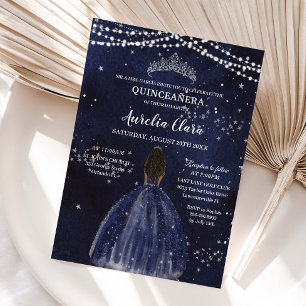 Sternennacht Navy Blau Quinceañera Braun Prinzessi Einladung