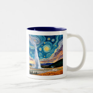 Sternennacht Old Faithful Yellowstone Park Zweifarbige Tasse