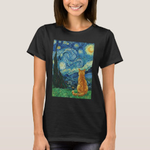 Sternennacht Orange Katze Naturmalerei Van Gogh S T-Shirt