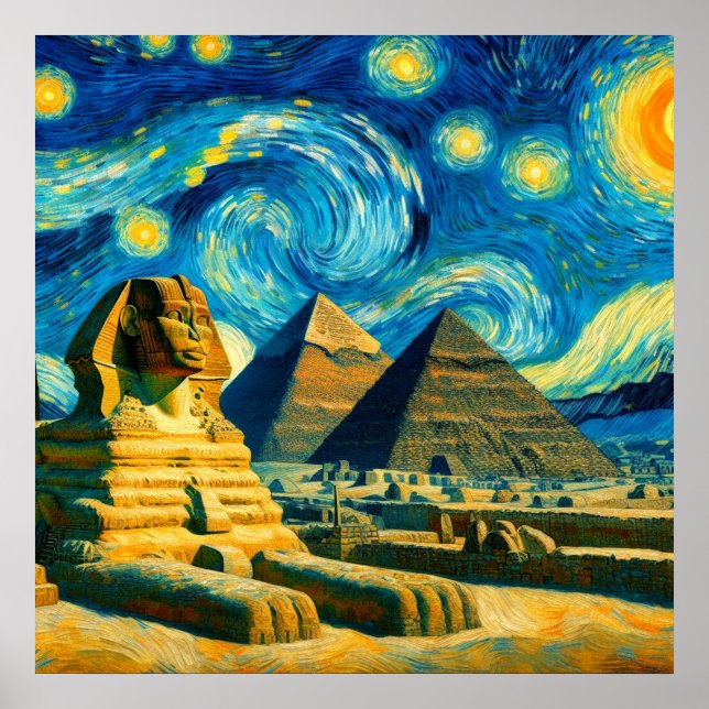 Sternennacht Pyramiden Sphinx Ägypten Poster (Vorne)