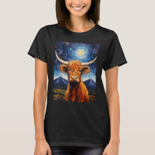 Sternennacht Schottische Highland-Kuh van Gogh Gem T-Shirt