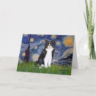 Sternennacht - Schwarz-Weiß-Katze Karte