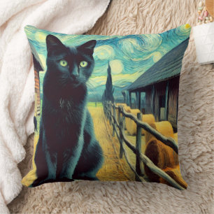 Sternennacht Schwarze Katze Grüne Augen Kissen