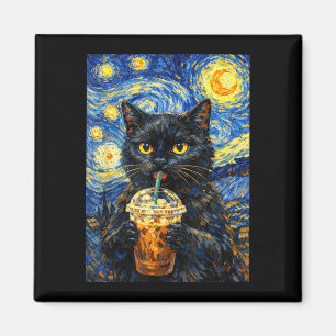 Sternennacht schwarze Katze Kaffee Van Gogh Stil l Magnet