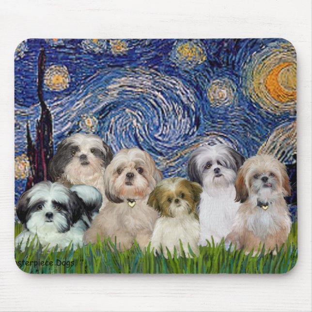 Sternennacht - Sechs Shih Tzus Mousepad (Vorne)