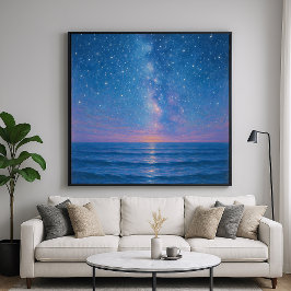 Sternennacht-Seelandschaft - Pastell-Malstil Poster