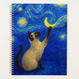 Sternennacht Siamesische Katze Mond Planer