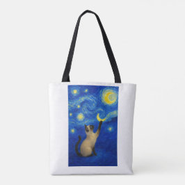 Sternennacht Siamesische Katze Mond Tasche