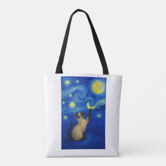 Sternennacht Siamesische Katze Mond  Tasche