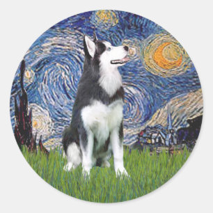 Sternennacht - Sibirischer Husky #1 Runder Aufkleber